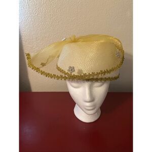 Vintage Arlin Yellow Gold Mesh Easter Sequins Beaded Church Hat